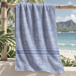 Vintage Blue Grey French Toile de Jouy Pattern Beach Towel