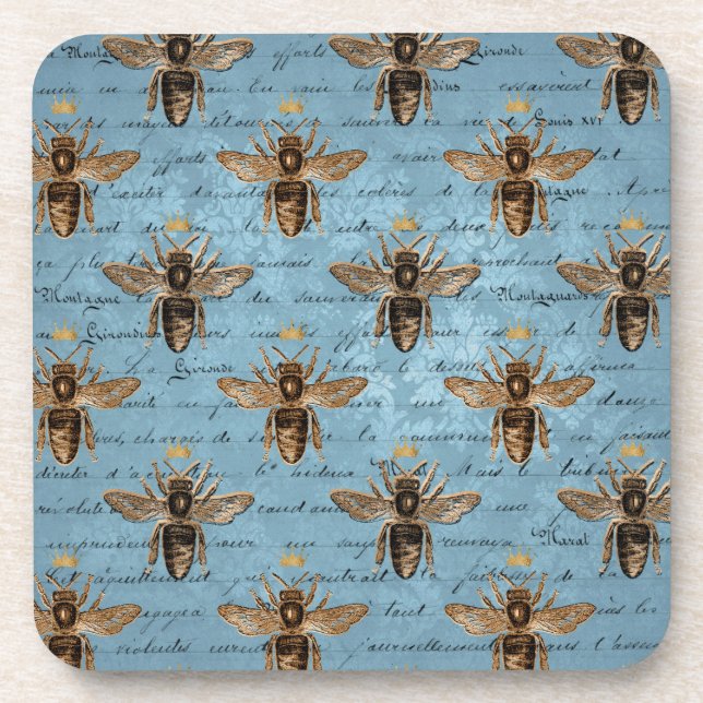 Vintage Blue Honey Bee Coaster (Front)