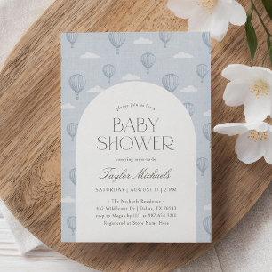 Vintage Blue Hot Air Balloon Baby Shower Invitation