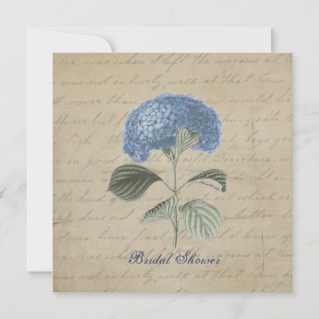 Vintage Blue Hydrangea Bridal Shower Invitation (Front)