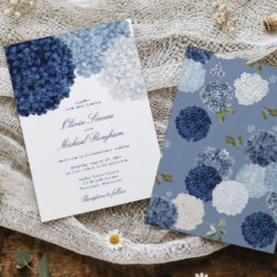 Vintage Blue Hydrangea Floral Elegant Wedding Invitation