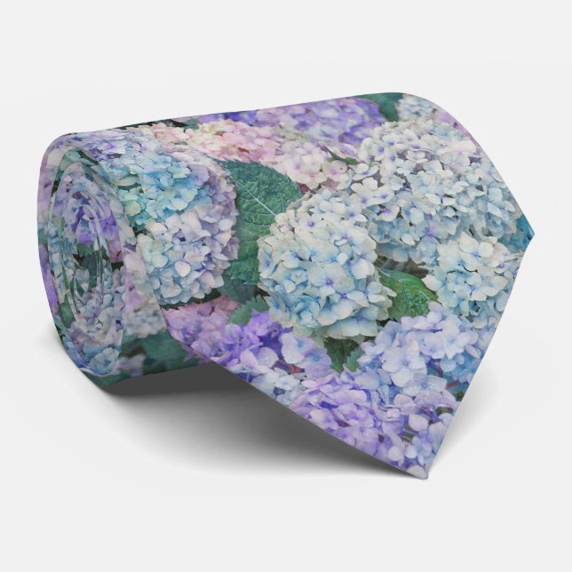 Vintage Blue Hydrangea Floral Pattern Wedding Tie (Rolled)