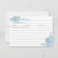 Vintage Blue Hydrangea Flower Garden Recipe Card