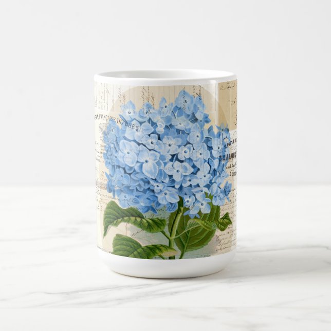 Vintage Blue Hydrangea French Ephemera Mug (Center)