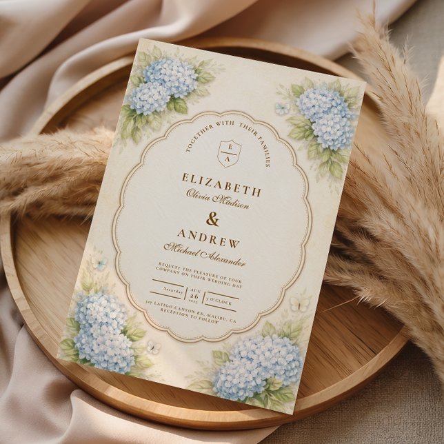 Vintage Blue Hydrangea Garden Wedding Invitation (Creator Uploaded)