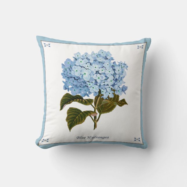Vintage Blue Hydrangea Pillow (Front)