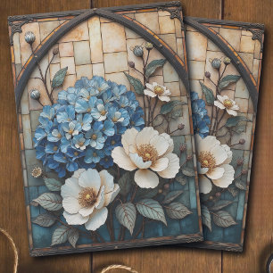 Vintage Blue Hydrangea Stained Glass Decoupage Tissue Paper