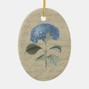 Vintage Blue Hydrangea with Antique Calligraphy Ceramic Tree Decoration