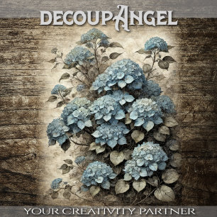 Vintage blue hydrangeas - decoupage - tissue paper