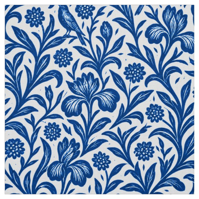 Vintage Blue Iris Botanical Pattern Fabric (Swatch)
