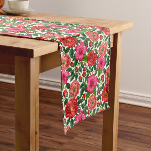 Vintage Blue Iris Botanical Pattern Short Table Runner