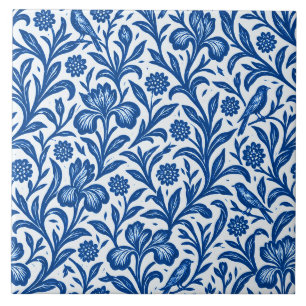 Vintage Blue Iris Botanical Pattern Tile