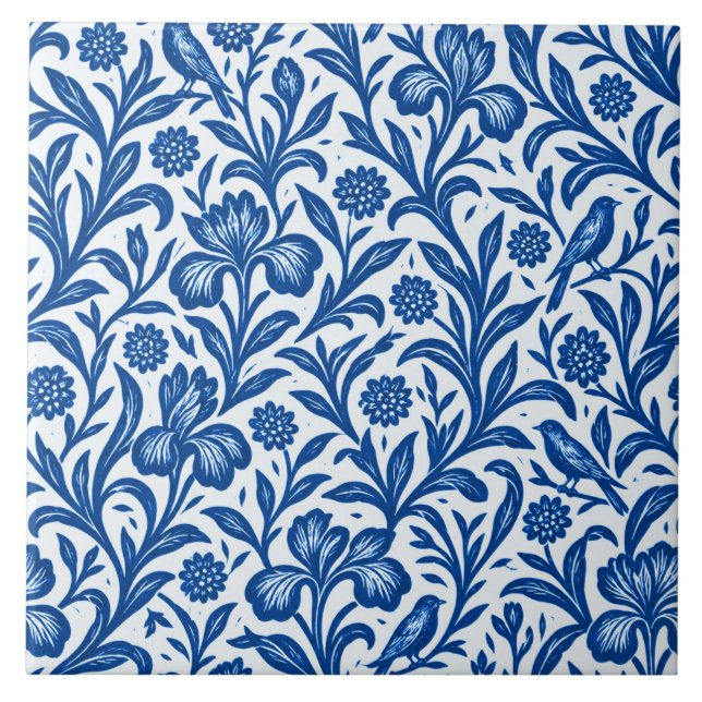 Vintage Blue Iris Botanical Pattern Tile (Front)