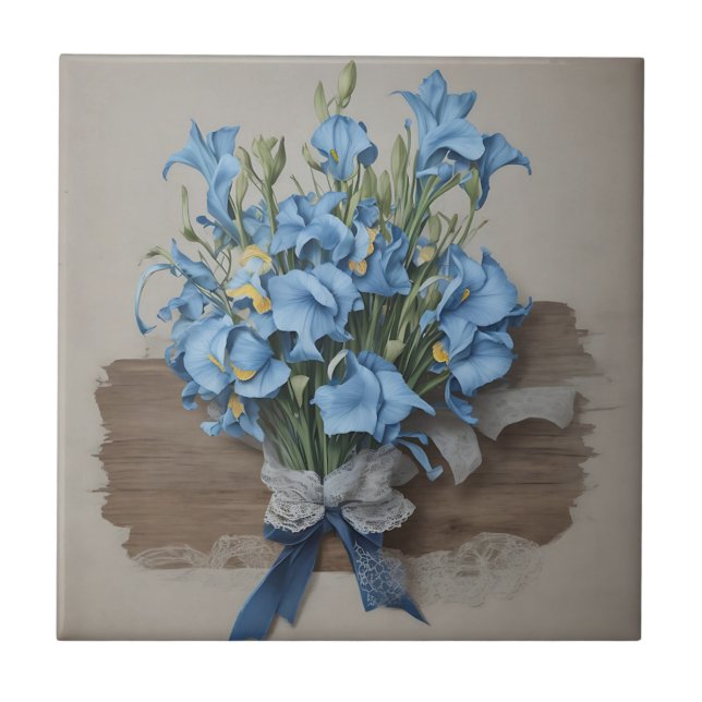 Vintage Blue Iris Bouquet Tile (Front)