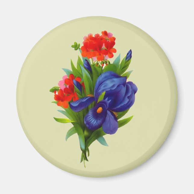 Vintage Blue Iris Flower Bouquet Magnet (Front)