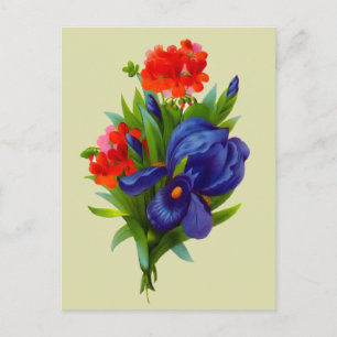 Vintage Blue Iris Flower Bouquet Postcard