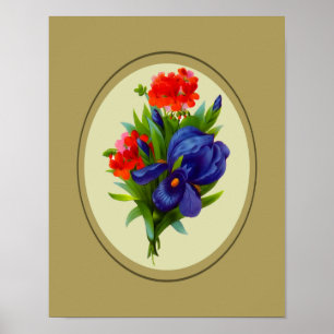 Vintage Blue Iris Flowers Bouquet Poster