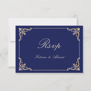 Vintage Blue Islamic Muslim Wedding RSVP Card