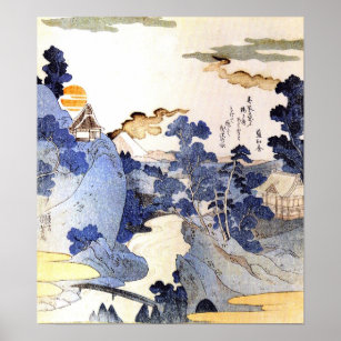 Vintage Blue Japan Woodblock Art Ukiyo-E Poster