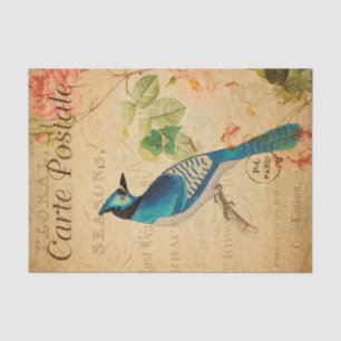 Vintage Blue Jay Bird Floral Flowers French Tissue Paper