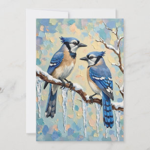 Vintage Blue Jays on Icicle Branch Christmas Art Holiday Card