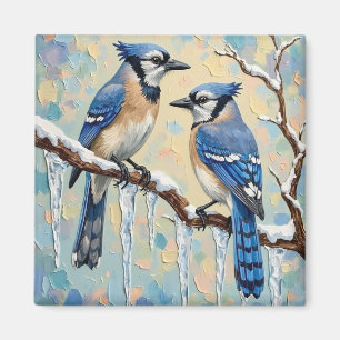 Vintage Blue Jays on Icicle Branch Christmas Art Magnet