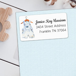 Vintage Blue Jean Overalls Boy Baby Shower Address Label