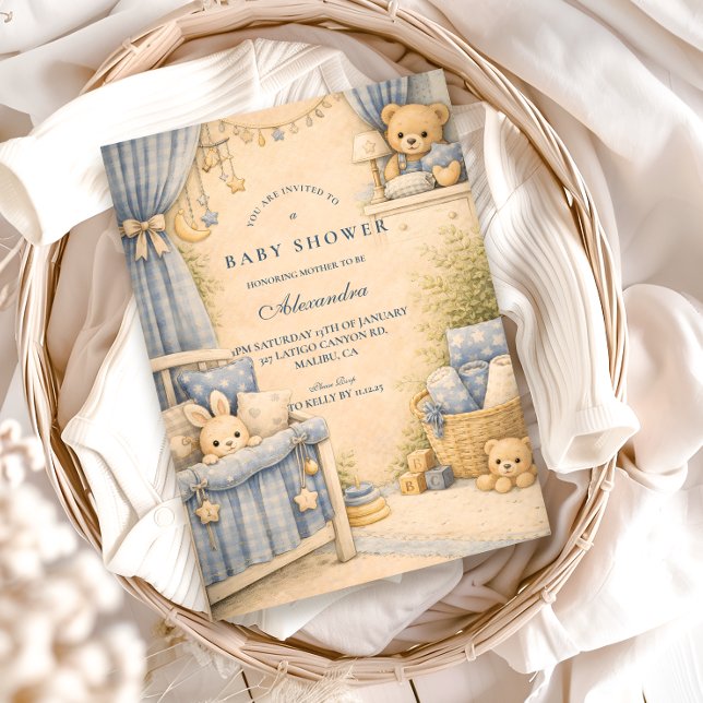 Vintage Blue Jeans Nurseryy Baby Shower Invitation (Creator Uploaded)