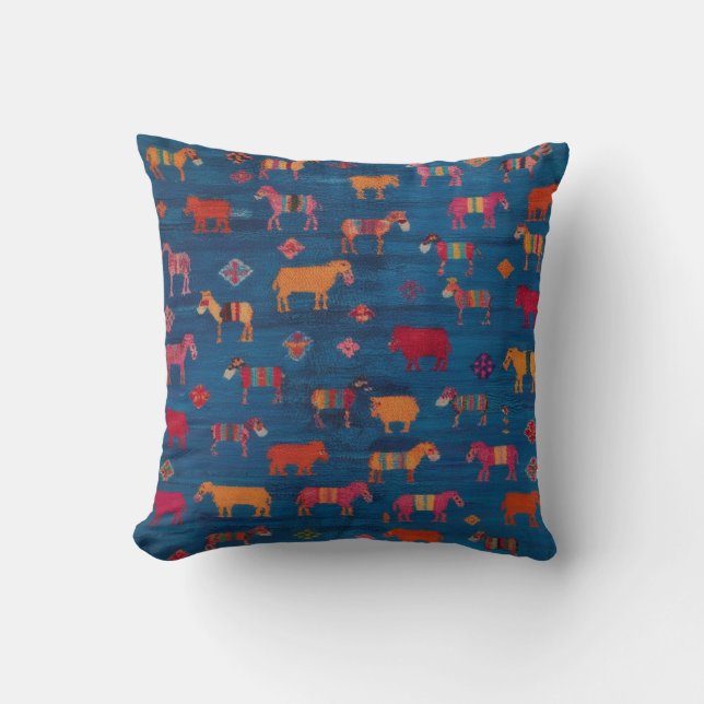 Vintage Blue Kilim Rug Pillows: Animals Cushion (Front)