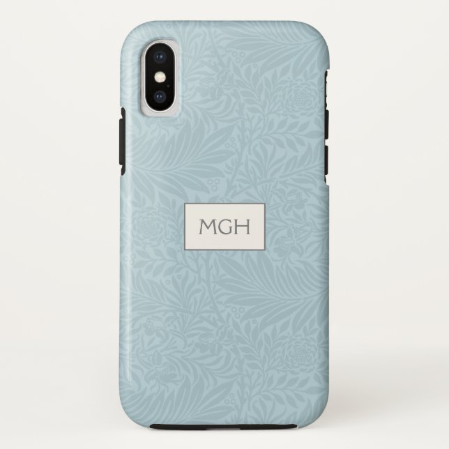Vintage Blue Larkspur Flower Pattern Monogram Case (Back)