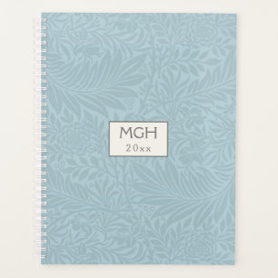 Vintage Blue Larkspur Flower Pattern Monogram Planner