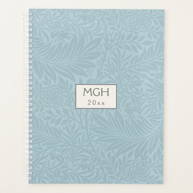 Vintage Blue Larkspur Flower Pattern Monogram Planner (Front)