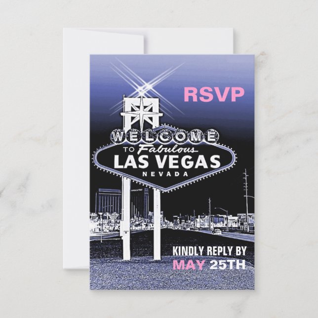 Vintage Blue Las Vegas Modern Wedding RSVP (Front)