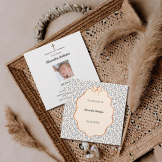 Vintage Blue Leaves Orange Floral Photo Baptism 