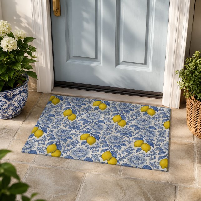 Vintage Blue Lemon Botanical Pattern Doormat (Creator Uploaded)