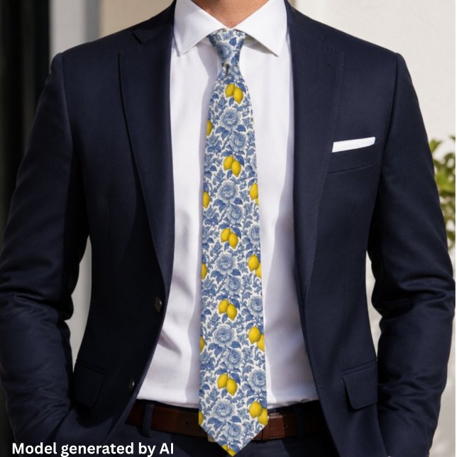 Vintage Blue Lemon Botanical Pattern Tie (Creator Uploaded)