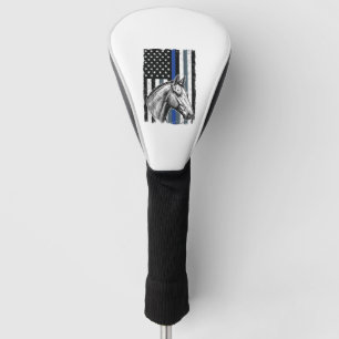 Vintage Blue Line Horse Flag Vector Design Golf Head Cover