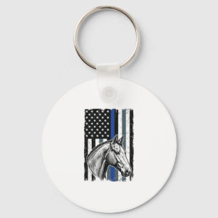Vintage Blue Line Horse Flag Vector Design Key Ring