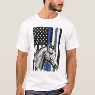 Vintage Blue Line Horse Flag Vector Design T-Shirt