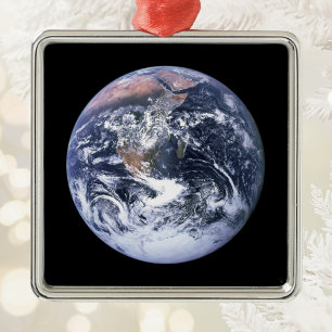 Vintage Blue Marble Earth Photo Metal Tree Decoration