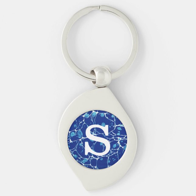 Vintage Blue Marbled White River Art Key Ring (Front)