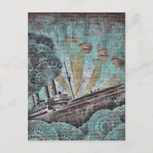 Vintage Blue Maritime Graffiti Postcard