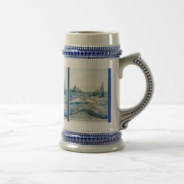 VINTAGE BLUE MERMAID OCEAN PRINT BEER STEIN (Right)