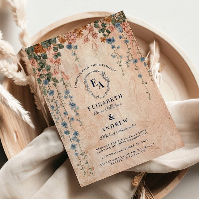 Vintage Blue Morning Glory Wedding Invitation (Creator Uploaded)