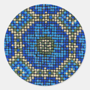 Vintage Blue Mosaic Pattern Classic Round Sticker