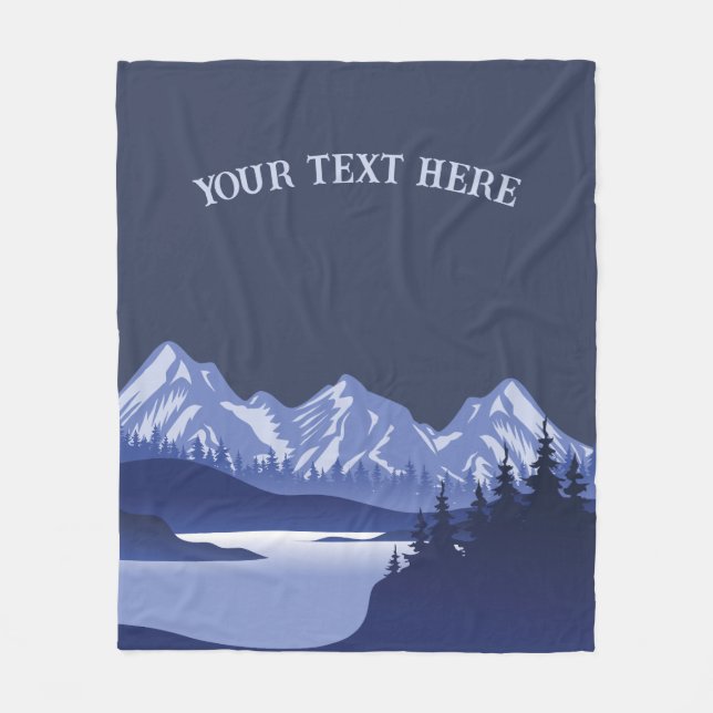 Vintage Blue Mountain Lake Sunset Fleece Blanket (Front)