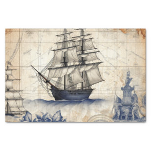 Vintage Blue Nautical Decoupage Tissue Paper