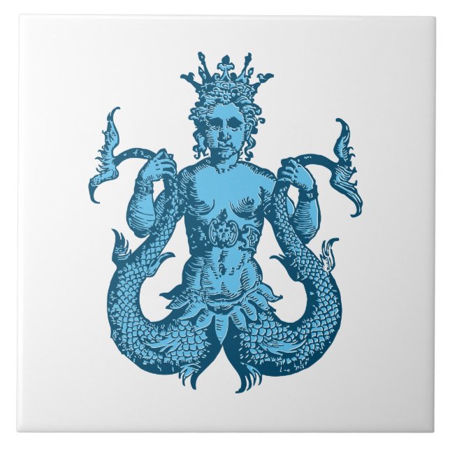 Vintage Blue Nautical Mermaid Tile (Front)
