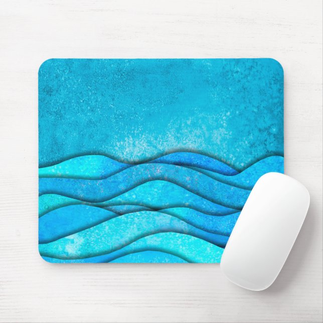 Vintage Blue Ocean Waves Mouse Pad (With Mouse)
