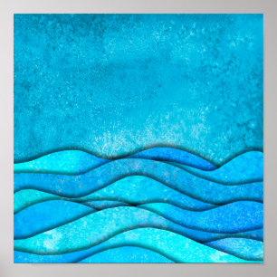 Vintage Blue Ocean Waves Poster